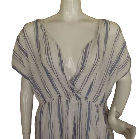 OUT FROM UNDER Swim Cover/Romper, L, White/Blue Stripes, Elastic Waist, Pockets - Picture 8 of 15